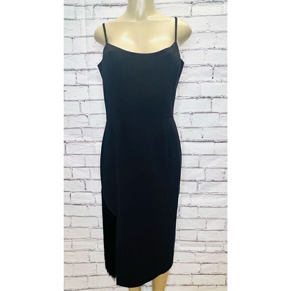Dress The Population Womens Black Fringe Rory Midi Sheath Dress Size XL NWOT - Picture 2 of 11